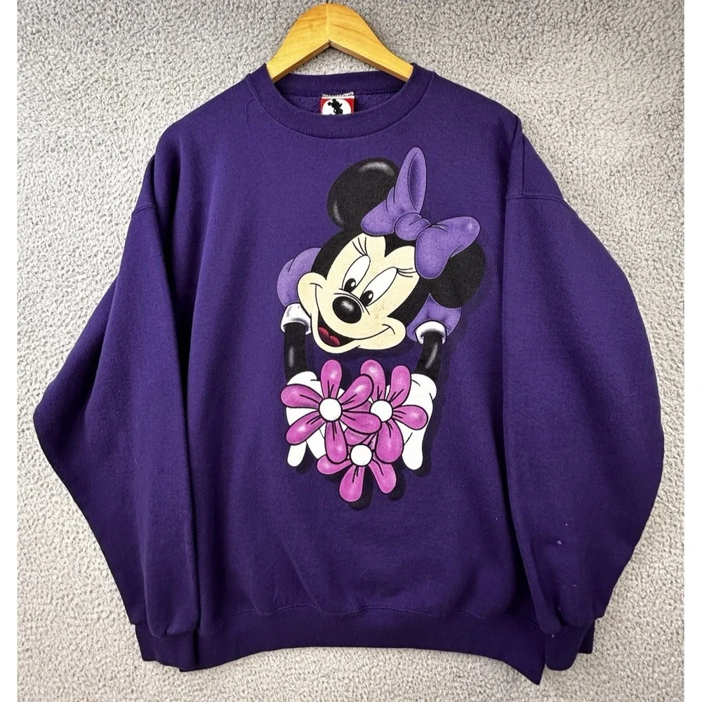Vintage 90s Mickey Inc Sweatshirt Womens 2XL Minnie Mouse Double Sided Purple